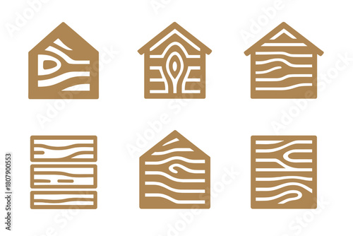 Backyard Playground Logos. A Family Building a Treehouse or Playhouse in the Backyard. Icon set. Set Logo of Backyard Play: Wooden Planks. harmonious logo