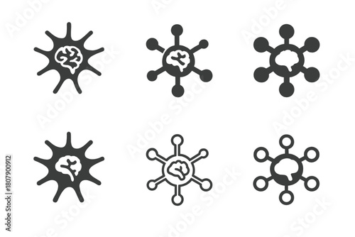 Neuroscience Icon Set. Neuroscience of memory retention. Icon set. Set Logo of neuroscience of memory retention: neuron cell network. harmonious logo