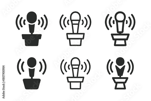 Leadership Emblem Variations. Public speaking and leadership. Icon set. Set Logo of Public speaking and leadership: microphone with sound waves. harmonious