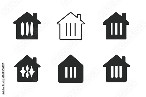 Soundproofing Logo Designs. Soundproofing home spaces. Icon set. Set Logo of soundproofing home spaces: sound absorption panels. harmonious logo variations of