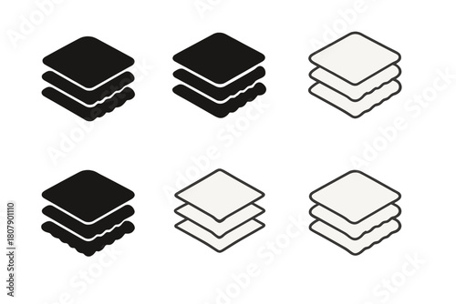 Curtain Fabric Icons. Curtain fabric. Icon set. Set Logo of curtain fabric: fabric roll with folds. harmonious logo variations of the same emblematic concept,