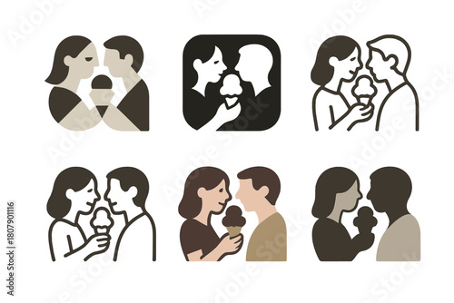 Simple Joys Icons. Couples Enjoying the Simple Things in Life Together. Icon set. Set Logo of Simple Joys: Picnic Together. harmonious logo variations of the