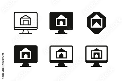 Digital Art Logos. Virtual Art Galleries. Icon set. Set Logo of Digital Art Spaces: Online Exhibition. harmonious logo variations of the same emblematic