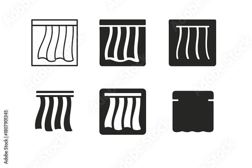 Curtain Logo Variations. Curtain fabric. Icon set. Set Logo of curtain fabric: sheer fabric texture pattern. harmonious logo variations of the same emblematic