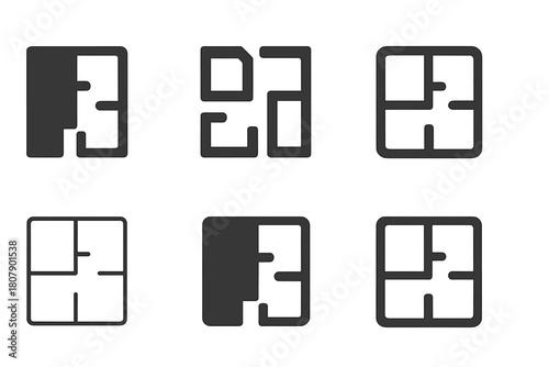 Modular Apartment Logos. Modular apartments. Icon set. Set Logo of Modular apartments: Apartment building. harmonious logo variations of the same emblematic