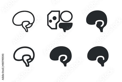 Memory Retention Icons. Neuroscience of memory retention. Icon set. Set Logo of neuroscience of memory retention: hippocampus shape. harmonious logo variations