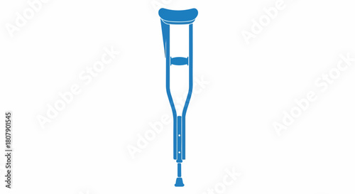 A blue vector crutch with a supportive structure and handle, presented on a white background, symbolizing medical aid. Perfect for health, hospital icons, and medical illustrations.