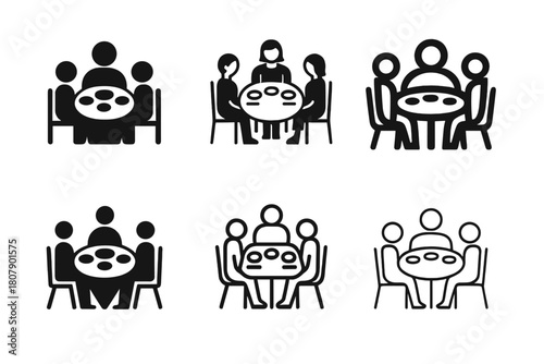 Family Meal Icons. Sharing a family meal. Icon set. Set Logo of sharing a family meal: plate with heart-shaped food. harmonious logo variations of the same