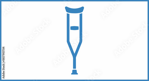 A blue vector icon of a crutch with a supportive design, presented on a white background with a blue border. Perfect for hospital icons, medical illustrations, and health-related materials.