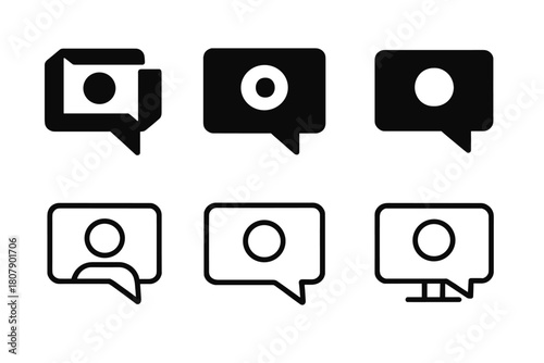 Interactive Session Logos. Online Workshops. Icon set. Set Logo of interactive session: webcam and chat bubble. harmonious logo variations of the
