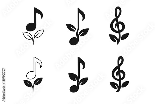 Therapeutic Music Logos. Music as a therapeutic tool. Icon set. Set Logo of Music as a therapeutic tool: hand holding musical note. harmonious logo variations
