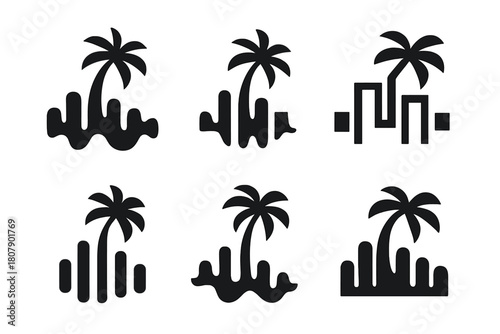 Summer Festival Logos. Summer music festival themes and decor. Icon set. Set Logo of Summer music festival themes and decor: crowd with hands raised.