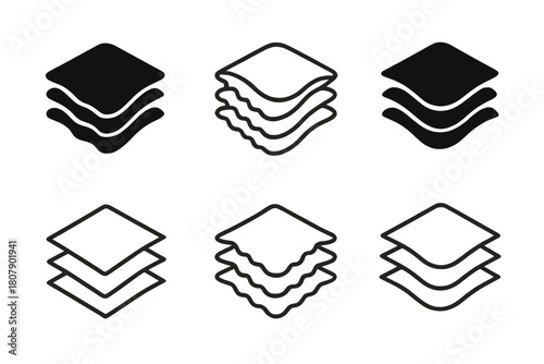 Curtain Fabric Icons. Curtain fabric. Icon set. Set Logo of curtain fabric: fabric roll with folds. harmonious logo variations of the same emblematic concept,