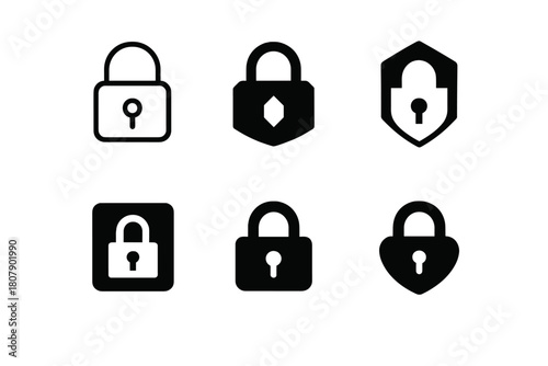 Online Privacy Icons. Online privacy concerns and data breaches. Icon set. Set Logo of Online privacy: Padlock. harmonious logo variations of the
