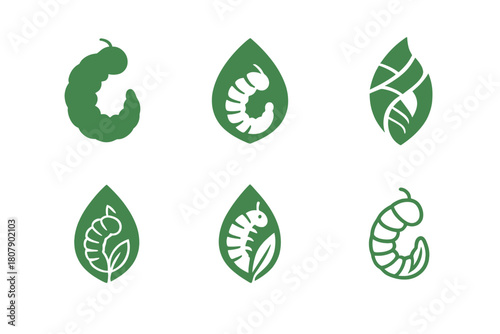 Caterpillar Life Logos. Life of a caterpillar. Icon set. Set Logo of Life of a caterpillar: cocoon formation. harmonious logo variations of the same emblematic
