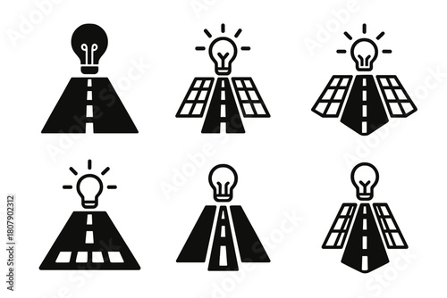 Energy Harvesting Icons. Energy harvesting roads. Icon set. Set Logo of energy harvesting roads: pressure-sensing crosswalk. harmonious logo variations of the