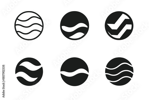 Venus Exploration Logos. Venus exploration. Icon set. Set Logo of Venus exploration: Venus planet sphere. harmonious logo variations of the same emblematic
