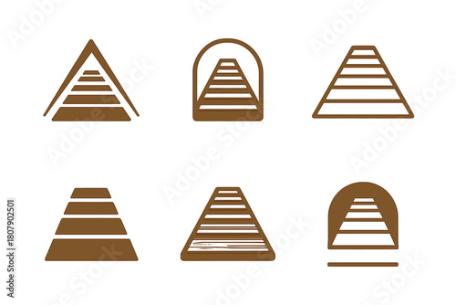 Wooden Bridge Icon Set. Wooden bridge slat. Icon set. Set Logo of Wooden bridge slat: perspective view of bridge slats forming a path. harmonious