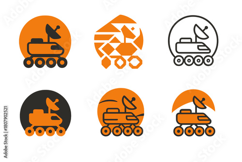 Venus Rover Logo Variations. Venus exploration. Icon set. Set Logo of Venus exploration: heat-resistant rover. harmonious logo variations of the same