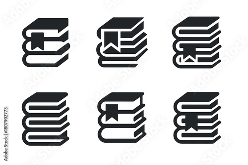 Best-seller Logo Designs. Best-seller lists. Icon set. Set Logo of best-sellers: stacked books with ribbon. harmonious logo variations of the same emblematic