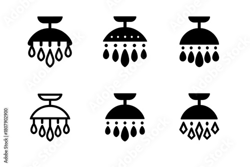 Ceiling Light Logos. Ceiling Light Fixture. Icon set. Set Logo of Ceiling Light Fixture: Crystal Ceiling Lamp. harmonious logo variations of the same