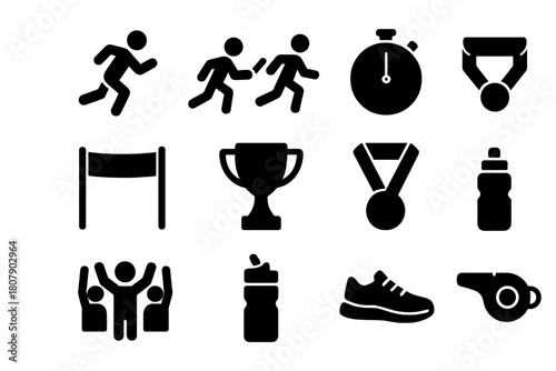 Relay Race Icons. Bricklayers constructing buildings. Icon set. Set Logo of Bricklayers constructing buildings: Bricklayer with trowel. harmonious logo