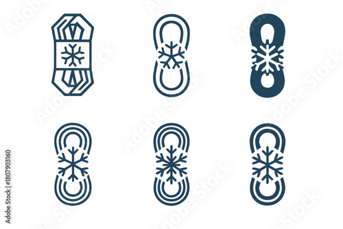Ice Climbing Icon Set. Ice climbing. Icon set. Set Logo of ice climbing: climber ascending a frozen waterfall. harmonious logo variations of the same