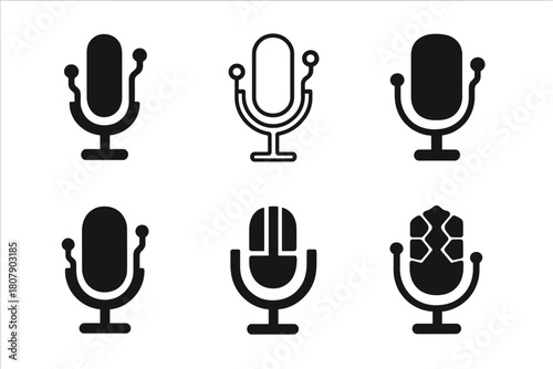 Technology and Music Icons. The impact of technology on music. Icon set. Set Logo of The impact of technology on music: Microphone. harmonious logo variations