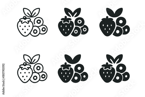 Superfood Berries Icons. Nutrient-rich foods. Icon set. Set Logo of Nutrient-rich foods: Superfood berries. harmonious logo variations of the same emblematic