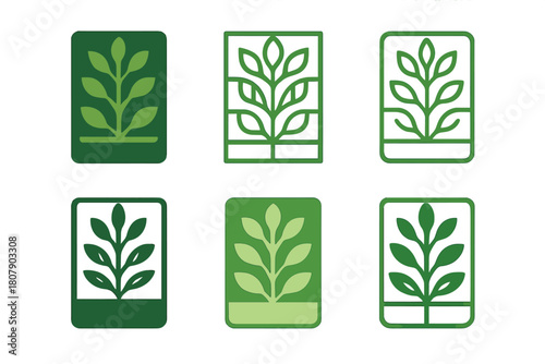 Vertical Garden Icons. Vertical garden. Icon set. Set Logo of vertical garden: hanging planters. harmonious logo variations of the same emblematic concept,