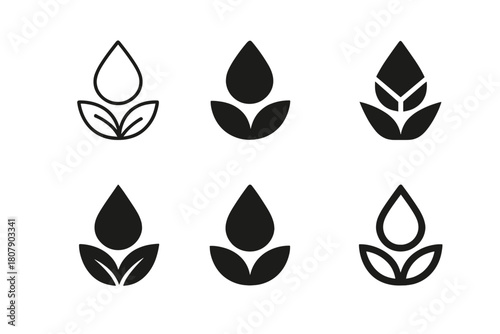 Eco-friendly Irrigation Logos. Eco-friendly irrigation. Icon set. Set Logo of eco-friendly irrigation: rainwater collection barrel system. harmonious logo