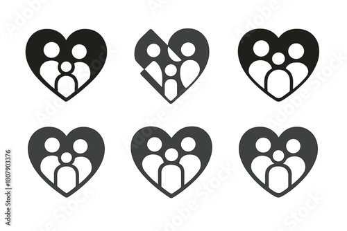 Family Heart Icons. Supporting mental health within the family structure. Icon set. Set Logo of Supporting mental health within the family structure: Heart
