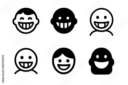 Smiling Logo Variations. Smiling. Icon set. Set Logo of smiling: person with big grin. harmonious logo variations of the same emblematic concept, each with