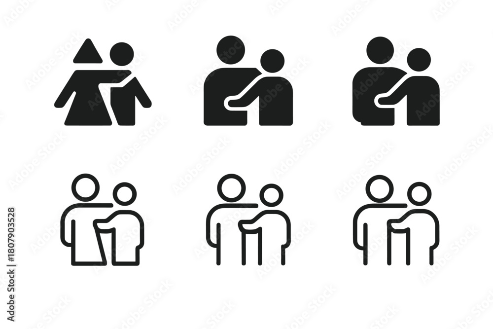 Fototapeta premium Mentoring Logo Collection. A professional participating in a networking event to grow their career. Icon set. Set Logo of mentoring: experienced leader guiding