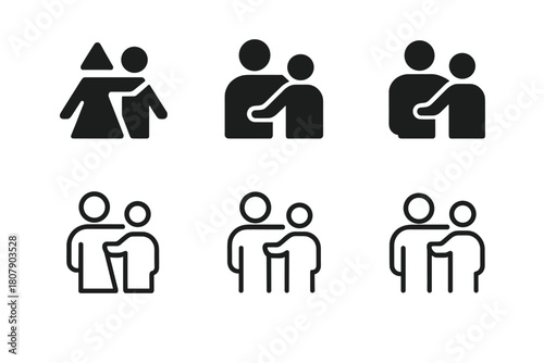 Mentoring Logo Collection. A professional participating in a networking event to grow their career. Icon set. Set Logo of mentoring: experienced leader guiding