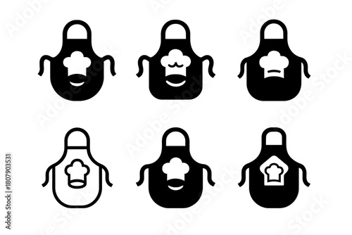 Baker's Apron Icons. Baker?s apron. Icon set. Set Logo of baker?s apron: apron with whisk and rolling pin crossed in pocket. harmonious logo variations of the