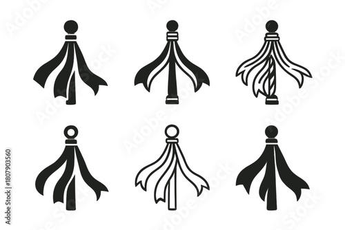 May Day Icons. May Day Festivities. Icon set. Set Logo of May Day: Maypole Dance. harmonious logo variations of the same emblematic concept, each