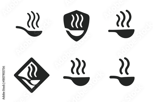 Flavor Waves Icons. How we taste food. Icon set. Set Logo of how we taste food: spoon with flavor waves. harmonious logo variations of the same emblematic