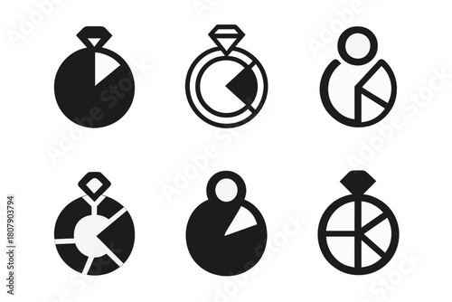 Social Media KPI Logos. Social media KPIs list. Icon set. Set Logo of Social media KPIs list: engagement ring chart. harmonious logo variations of the same