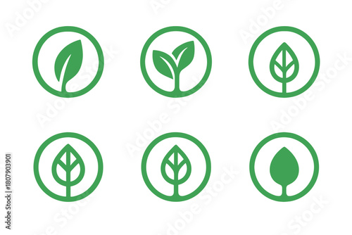 Eco Harmony Logos. Green label design with eco vibes. Icon set. Set Logo of green label design with eco vibes: nature harmony sign. harmonious logo variations