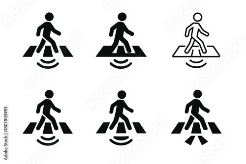 Energy Harvesting Icons. Energy harvesting roads. Icon set. Set Logo of energy harvesting roads: pressure-sensing crosswalk. harmonious logo variations of the