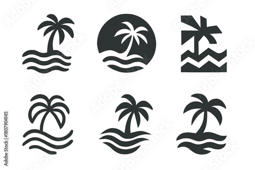 Summer Festival Logos. Summer music festival themes and decor. Icon set. Set Logo of Summer music festival themes and decor: crowd with hands raised.