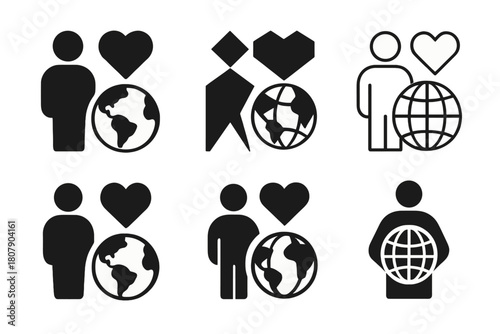 Social Travel Logos. Socially responsible travel. Icon set. Set Logo of socially responsible travel: volunteer tourism. harmonious logo variations of the same
