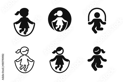 Jump Rope Logos. Traditional games. Icon set. Set Logo of traditional games: jump rope. harmonious logo variations of the same emblematic concept, each with