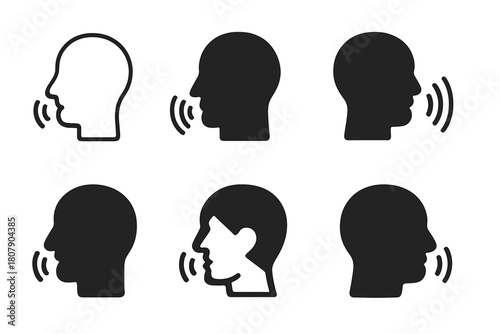 Translation Service Logos. Language translation and interpretation services. Icon set. Set Logo of language translation and interpretation services: human head