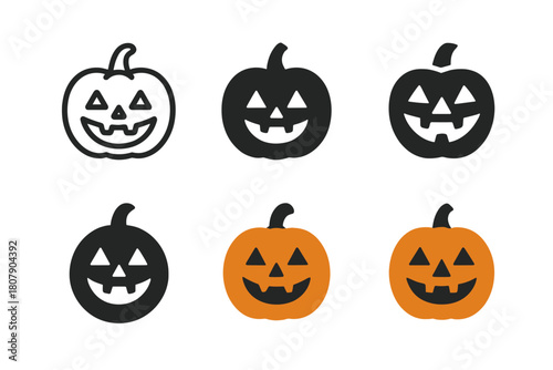 Pumpkin Carving Icons. Carving pumpkins. Icon set. Set Logo of Carving pumpkins: Jack-o?-lantern. harmonious logo variations of the same emblematic concept