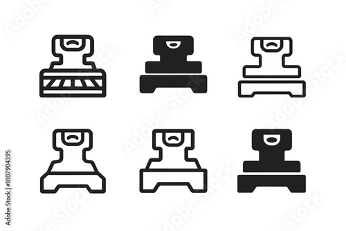Machine Calibration Icons. Machine calibration tools. Icon set. Set Logo of Machine calibration tools: dial indicator touching a reference surface. harmonious