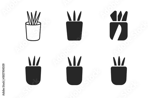 Toothpick Holder Logos. Toothpick Holder. Icon set. Set Logo of Toothpick Holder: glass jar with wooden lid. harmonious logo variations of the same emblematic
