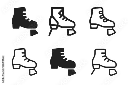 Roller Skate Logo Variations. Roller skate stopper. Icon set. Set Logo of roller skate stopper: skate boot with stopper. harmonious logo variations of the same
