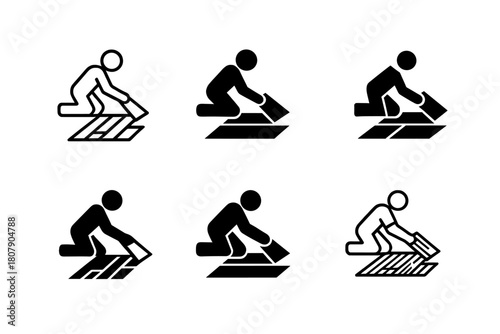 Parquet Logo Variations. Laying down wooden floorboards. Icon set. Set Logo of laying down wooden floorboards: parquet installation. harmonious logo variations